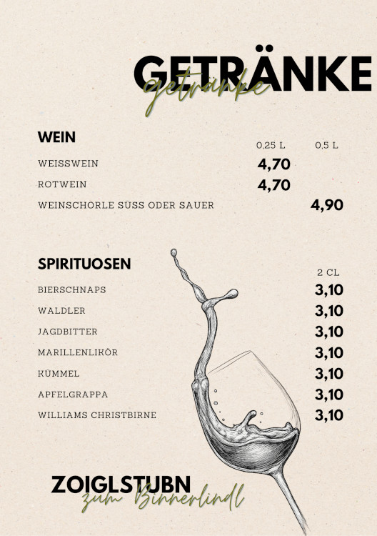 Brotzeit- und Getr&auml;nkekarte